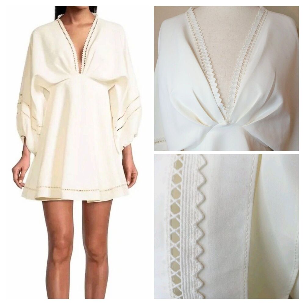 Sachin & Babi Dress Sz S Caden Ivory Babydoll Bridal Party Mini Statement Sleeve